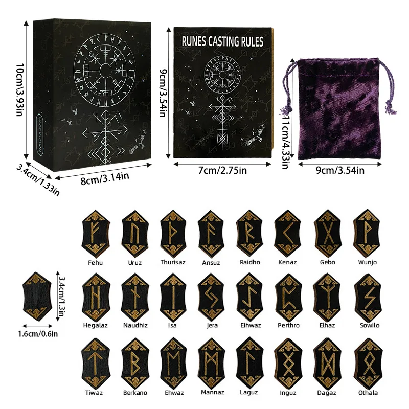 Woodcut Runes Set Black Symbol Western Mystic Beginner Prop Runes Set Runes Set Table Games