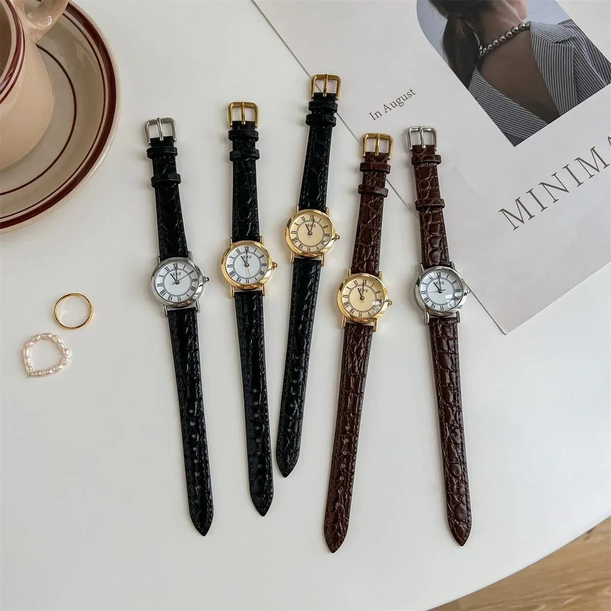 Women Quartz Watch Luxury Roman Numerals Dial Clock Vintage Leather Gold Black Orologio Reloj Ladies Female Fashion Wristwatch