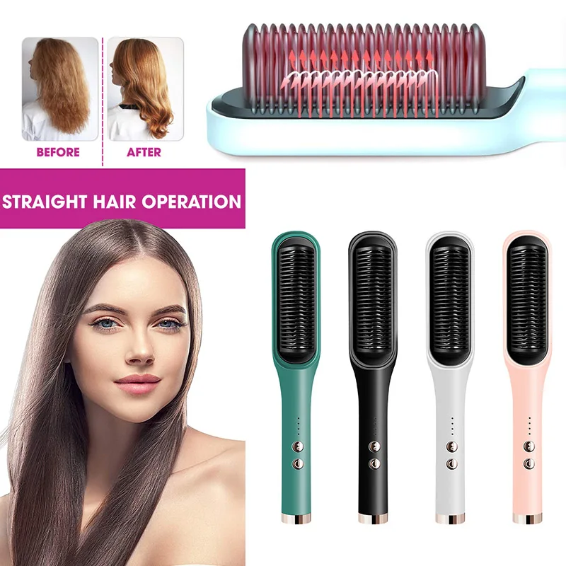 Multi Functional Straight Hair Straightener Brush Electric Hot Comb Straight Hair Straightener Curler Quick Styling Tool