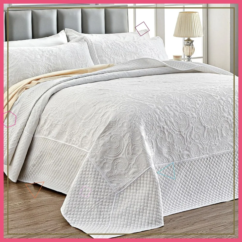 

Oversized King Bedspread Set, 3-Piece Microfiber Quilt with Paisley Pattern, Soft and Lightweight for Comfort