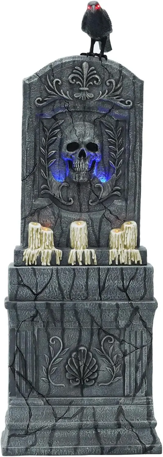 Motion-Activated 3.4-Ft. Tall Aged Cemetery Tombstone, Battery Operated Scare Prop with Spooky Sound Effects and Lights