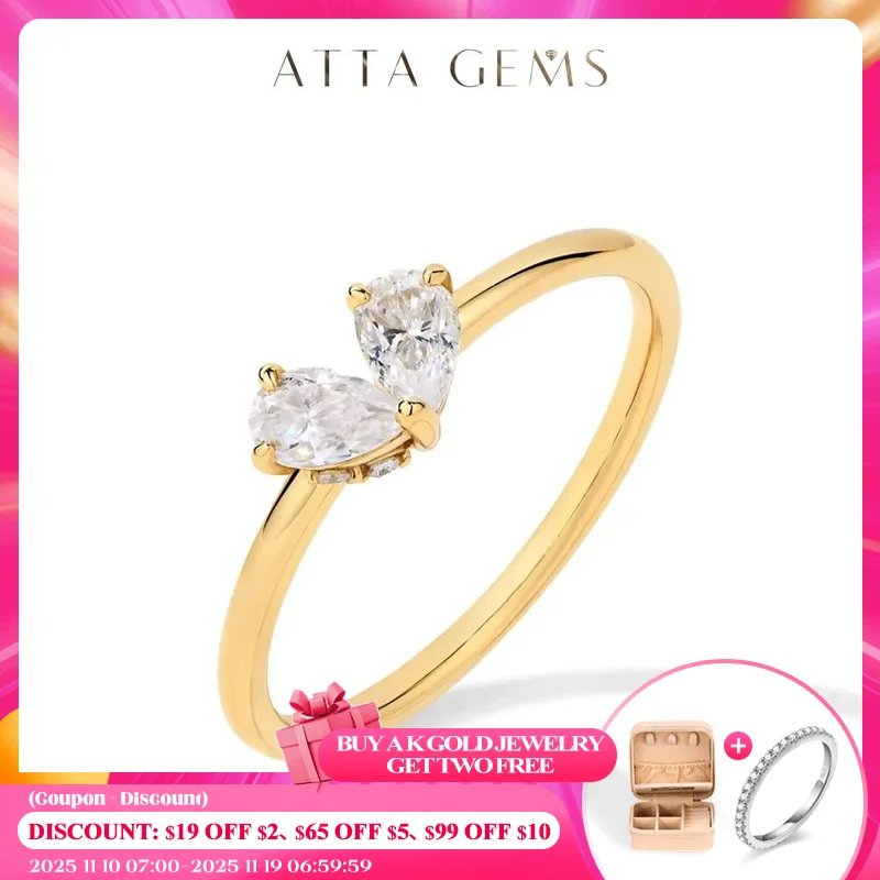 

ATTAGEMS Pear Cut 0.7CTW Moissanite Rings for Wowen DVVS1 Heart Shape Pure 10K 14K 18K Yellow Gold Engagement Wedding Bride Gift