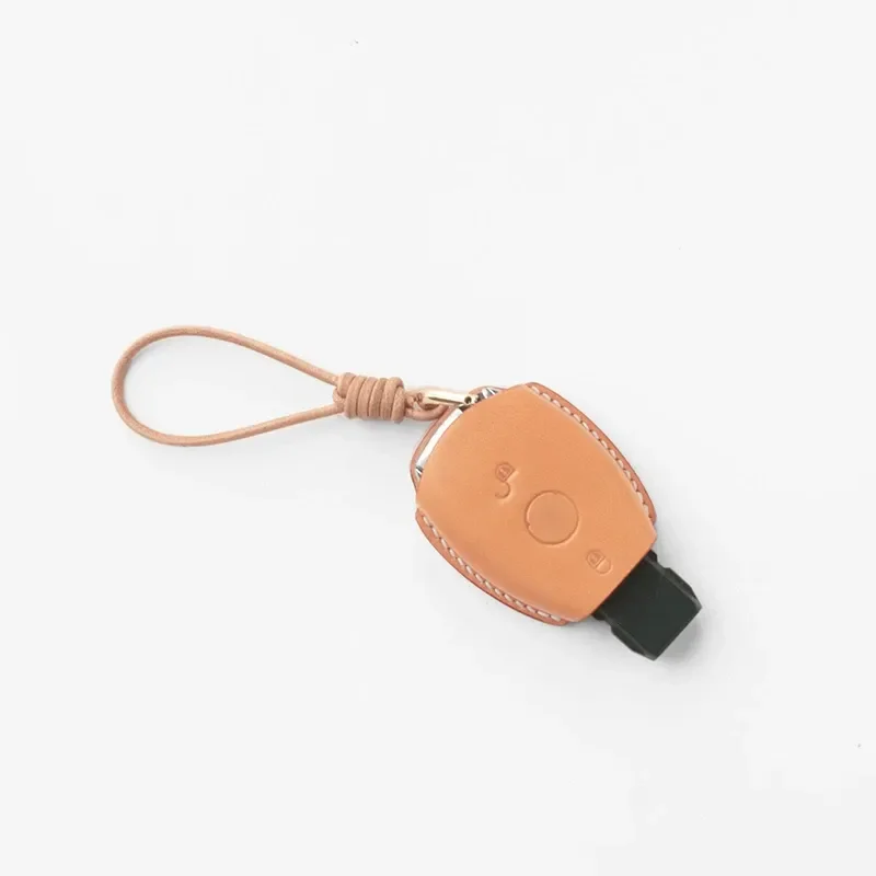 for Mercedes Benz Old Plug in Key Start Two Button Leather Hand Shaped Car Key Cover Bag with Chain