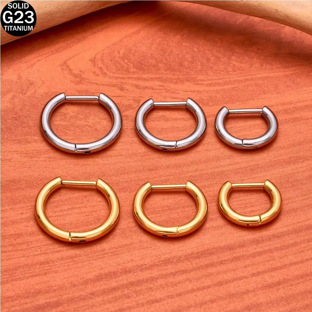 1Pcs G23 Titanium Piercing 8/10/12mm Nose Ring D Shape Segment Ring Clicke Cartilage Tragus Helix Lip Piercing Body Jewelry