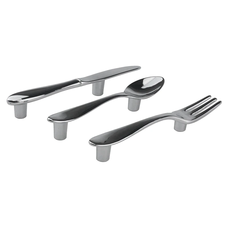 

Pull Handles 6 PCS Knife Spoon Fork Kitchen Cabinet Closet Drawer Pull Handles Knobs 3-Inch Center to Center (Silver)