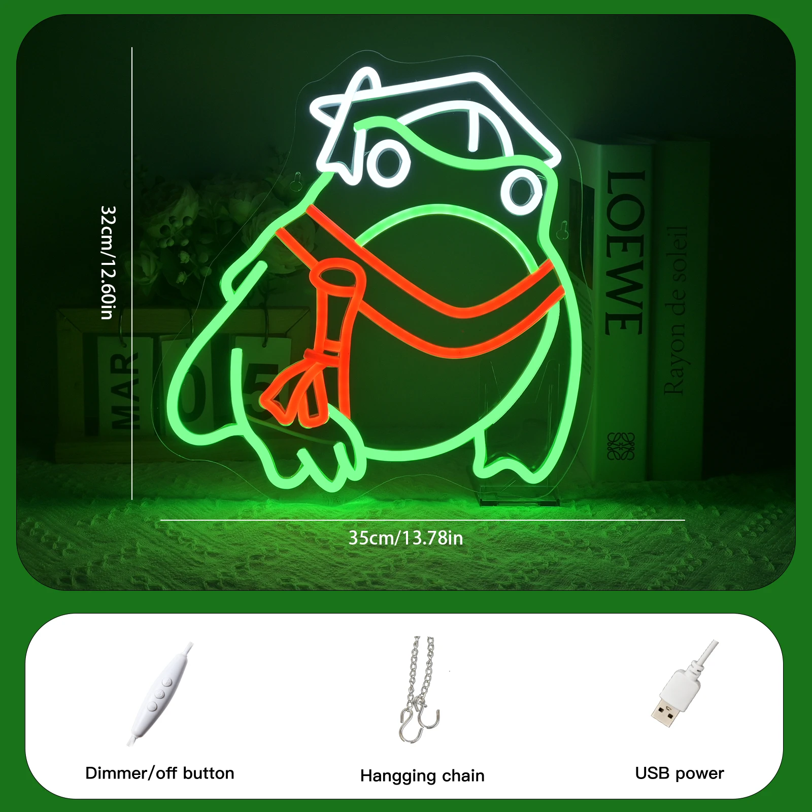 Toad Graduated Neon Sign Wall Decor Led Neon Light Bedroom Suitable for Classroom Book Library Reading Room Bookish Decor