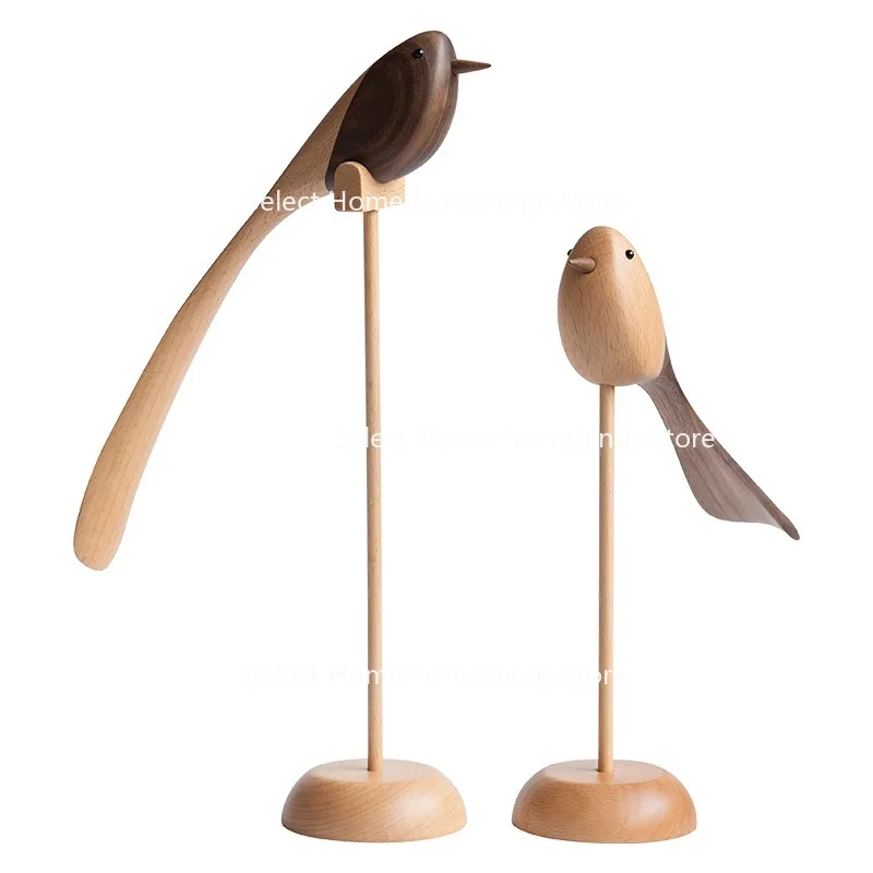Suitable for Solid Wood Bird Ornament Original Wood Carving Office Decoration Handicraft Model Room TV Bookcase Home