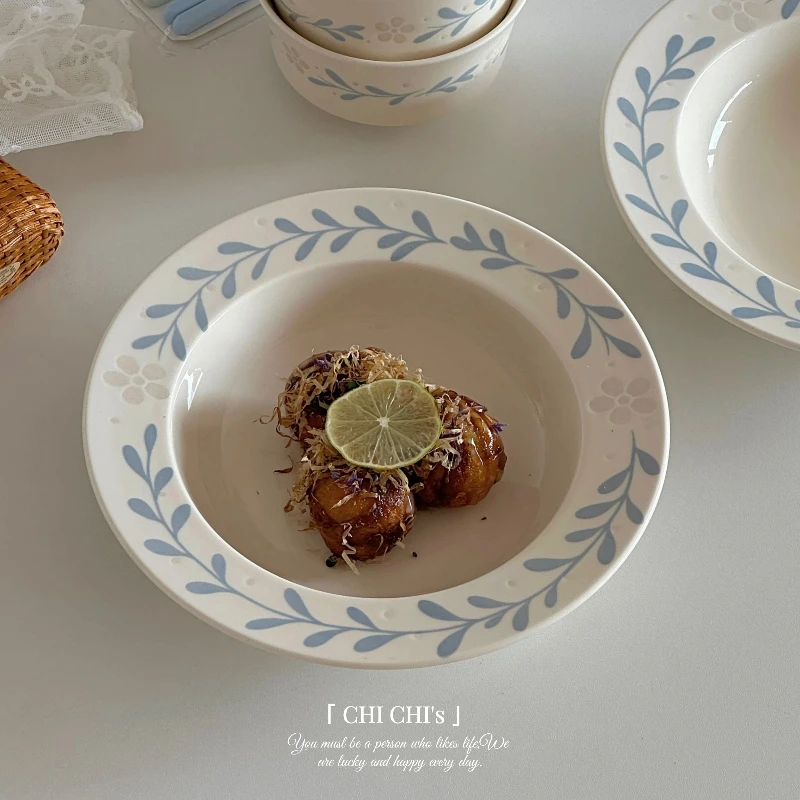 French Floral Ceramic Underglaze Colored Straw Hat Plates, Decorative Tableware, and Household and Commercial Gifts