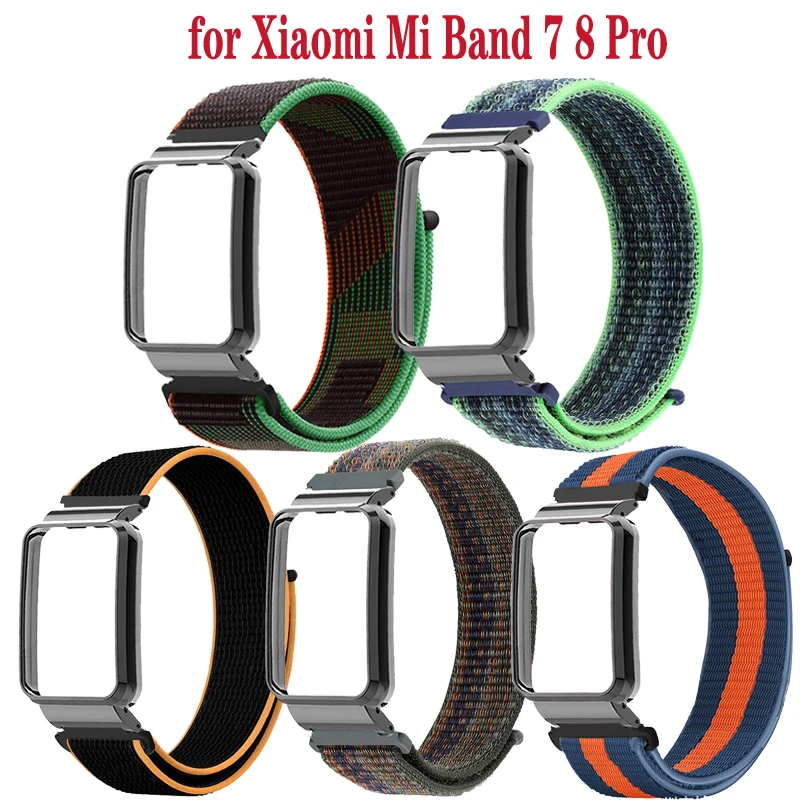 Strap + Metal Case For Xiaomi Mi Band 8 7 Pro Bracelet Nylon Watchband for mi band 8pro Watch Strap Case for mi band 7pro Correa