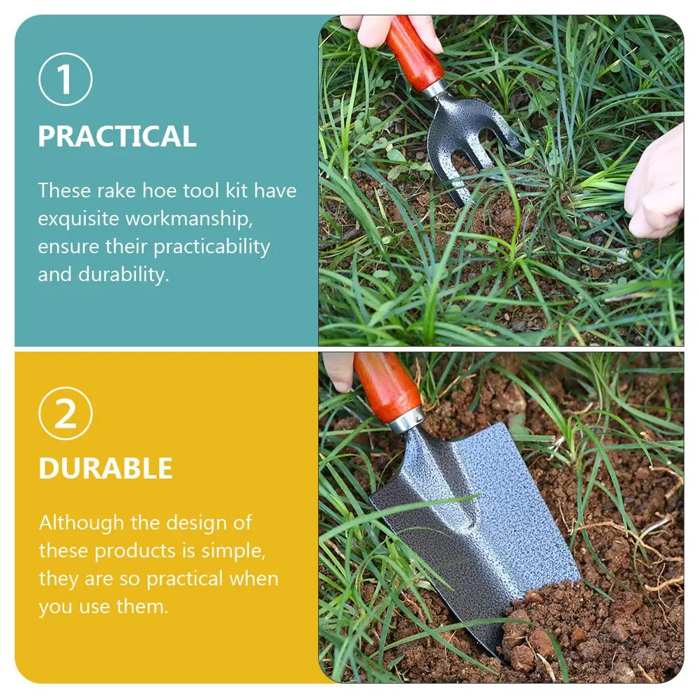 Garden Tool Set Stainless Steel Rakes Shovels Lightweight Portable Outdoor Tools Ergonomic Handle Durable Gardening Rake Hoe