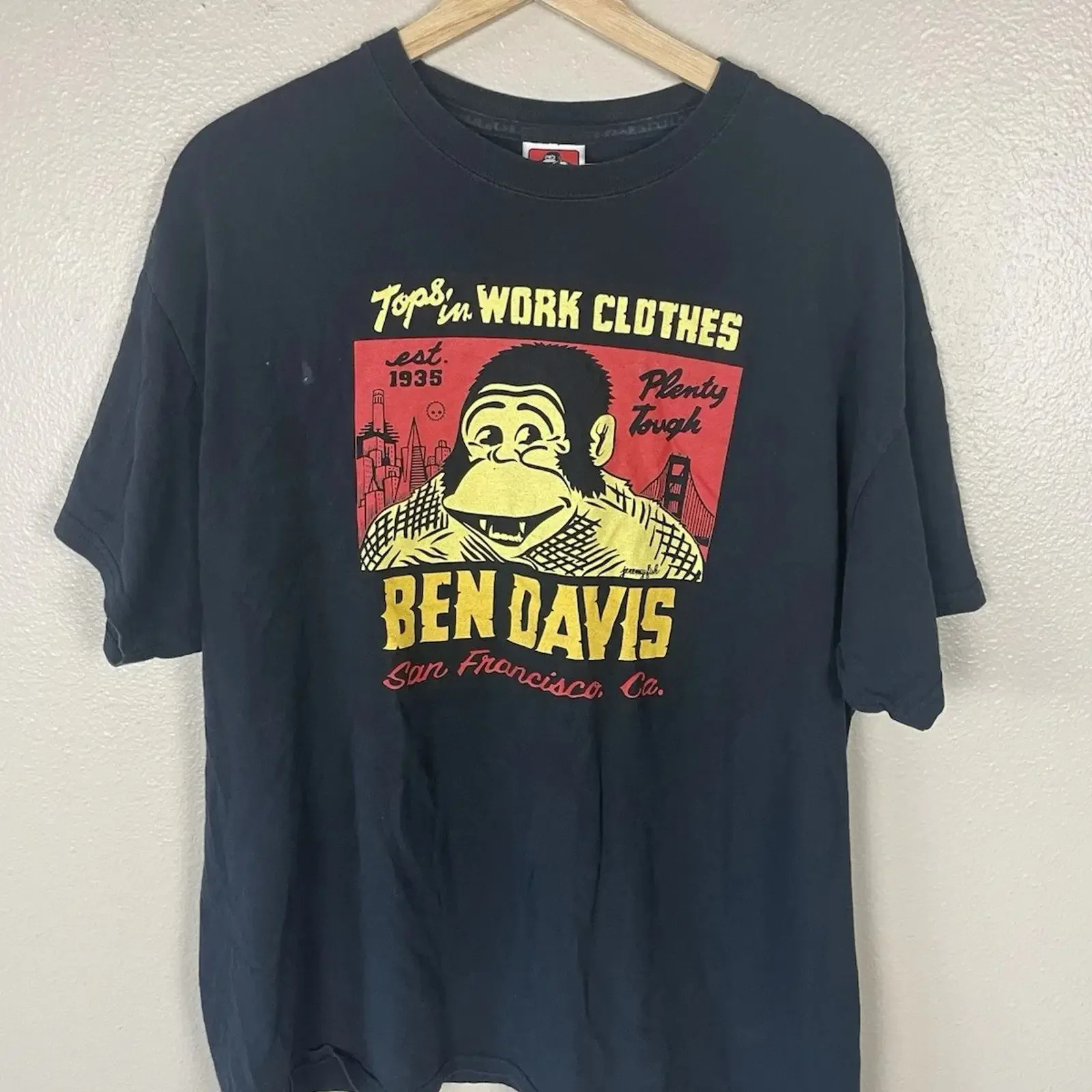 Camiseta Clássica Ben Davis com Logo Gorila Tamanho XL Vintage Lavada Estilo Streetwear Versátil Masculina Estampa Gráfica Para Uso Diário