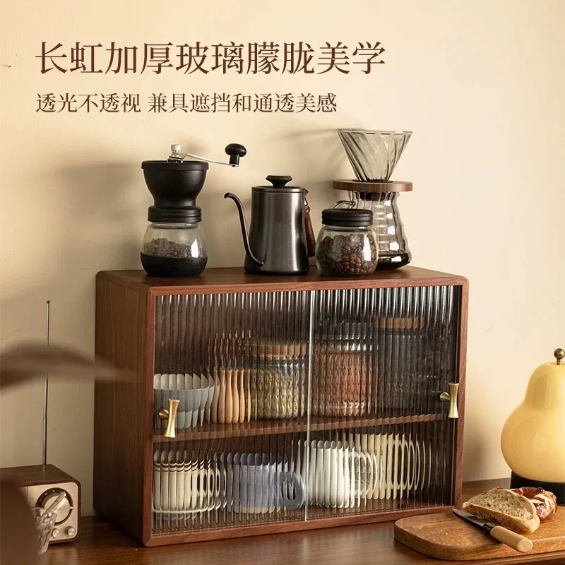Desktop storage box cabinet Dining table Cup rack Dust-proof coffee cup Teacup storage rack Wooden kitchen locker