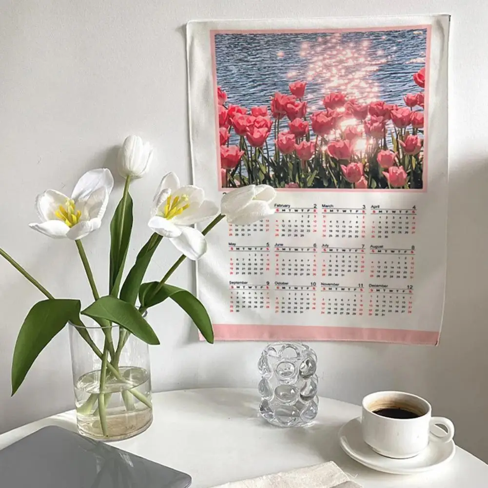 2024 Calendar Hanging Cloth Soft Rich Color Exquisite Pattern Easy Install Decorative Wall Tapestry Background Calendar