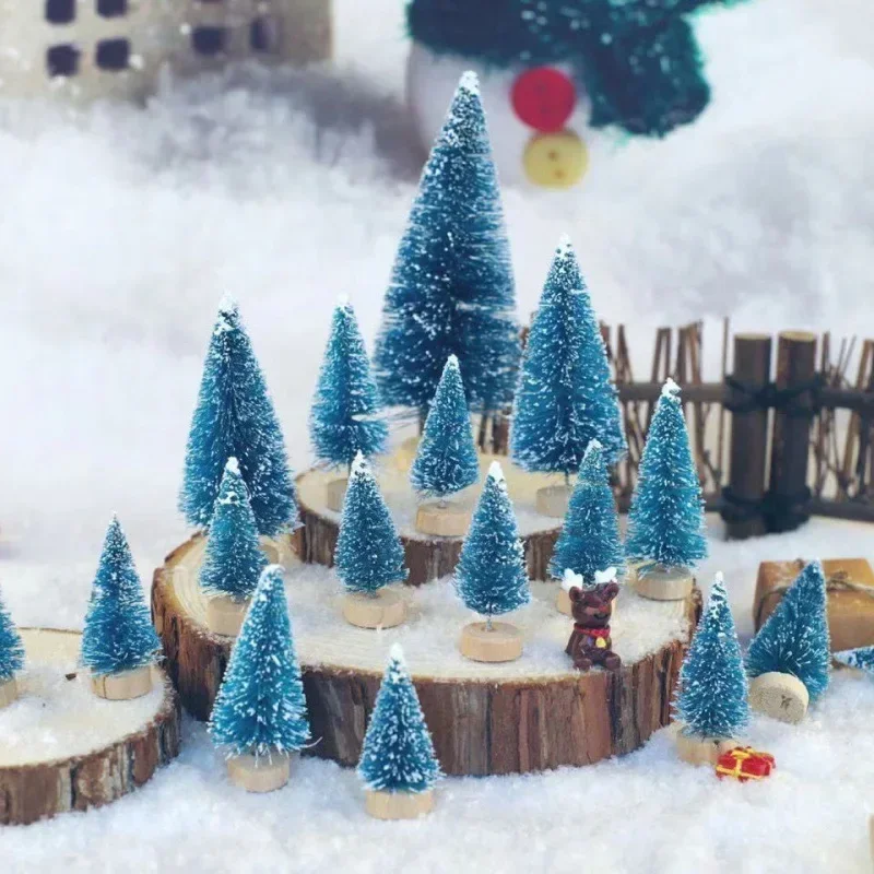 12 unids/pack DIY Mini árbol de Navidad Sisal seda cedro-decoración de escritorio pequeño árbol de Navidad oro azul Mini árbol 4,5/6,5 cm