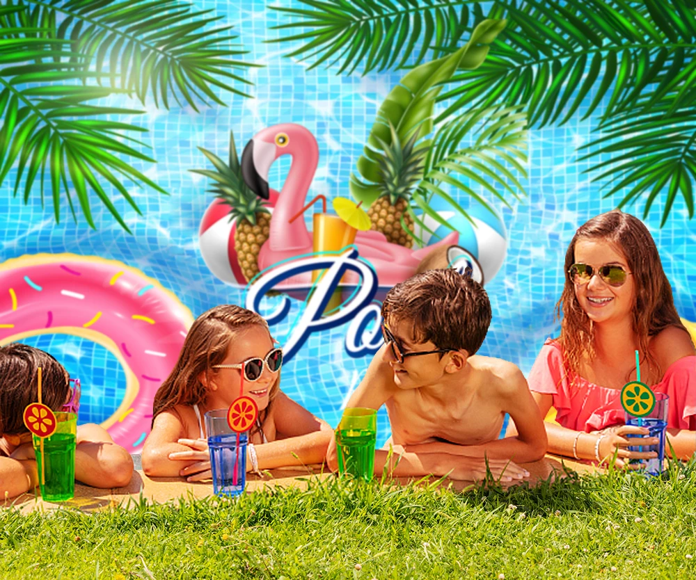 summer pool party Backdrop For birthday event decoration Photography Background photo studio booth photoshoots backgrounds