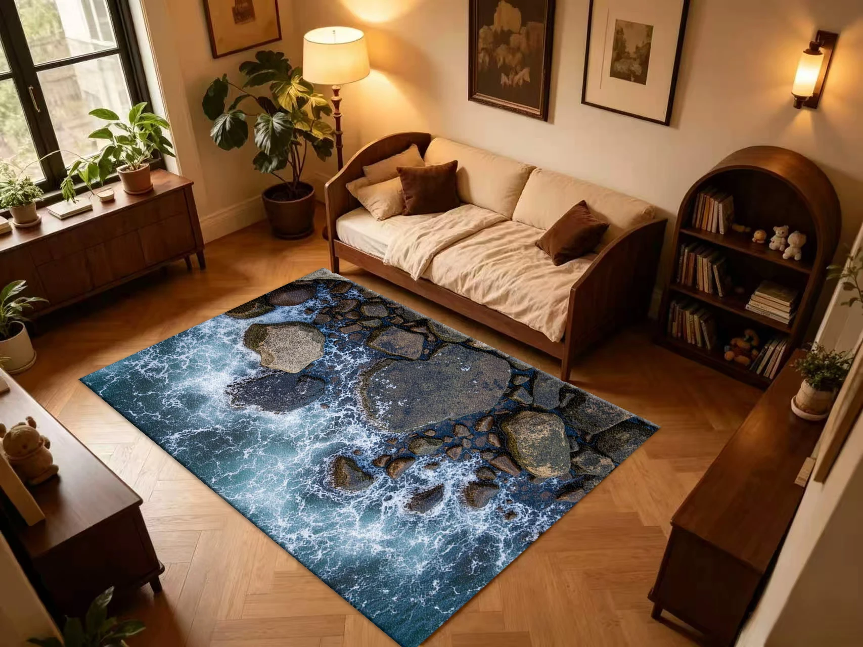 Rocky Coast Ocean Wave Scenery Carpet Flooring Natural Seaside Landscape Floor Rug Home Living Room Bedroom Decor