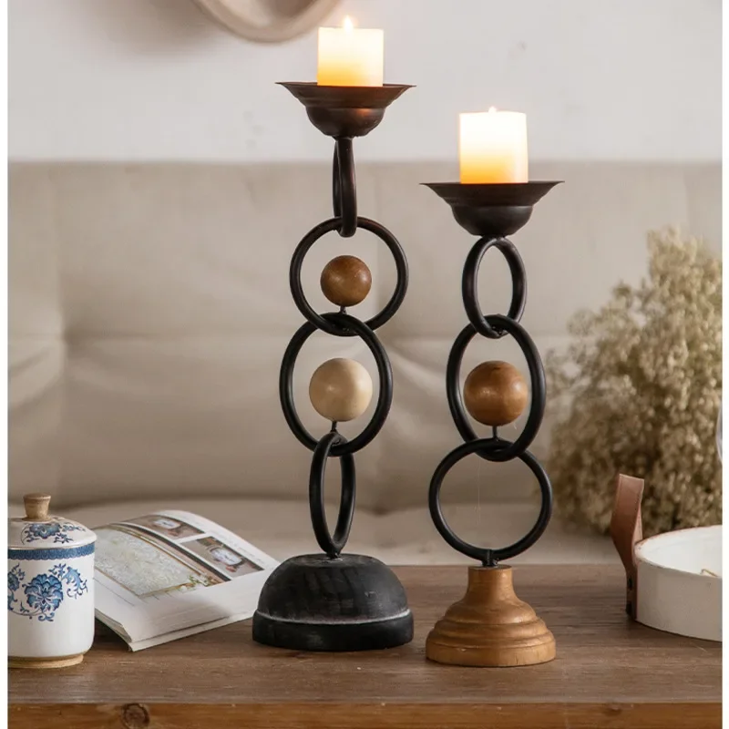 

Vintage Iron Candle Holder Handmade Do Old Candle Stand Creative Wooden Candle Base Homestay Model Room Home Decoration