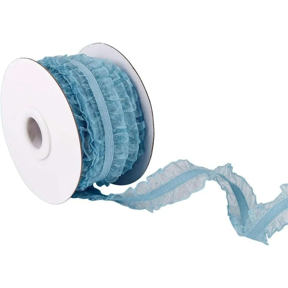 10 Yards Double Ruffle Lace Trim Light Sky Blue 3/4 inch Wide Ruffle Stretch Elastic Edging Trim Pleated Fabric Lace making kit