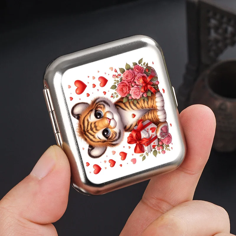 Tiger Print Mini Metal Ashtray - Durable, Portable & Stylish For Car And Outdoor Use - Perfect Gift Idea Portable Car Ashtray