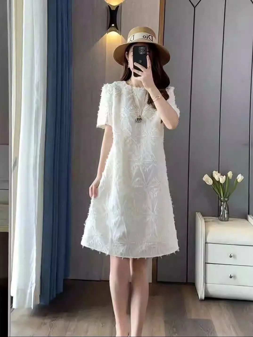 

Юбка А-силуэта больших размеров для женщин, весна-лето, кружевная, скрывающая недостатки фигуры, французский стиль, свободный крой, с высокой талией, хлопок