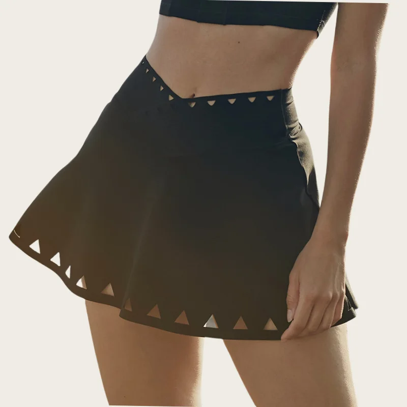 جديد جميل الظهر جوفاء خارج سترة يوجا عالية الرقبة جوفاء خارج اليوغا أعلى كلمة الخامس الخصر بطانة التنس تنورة قصيرة مجموعة #3