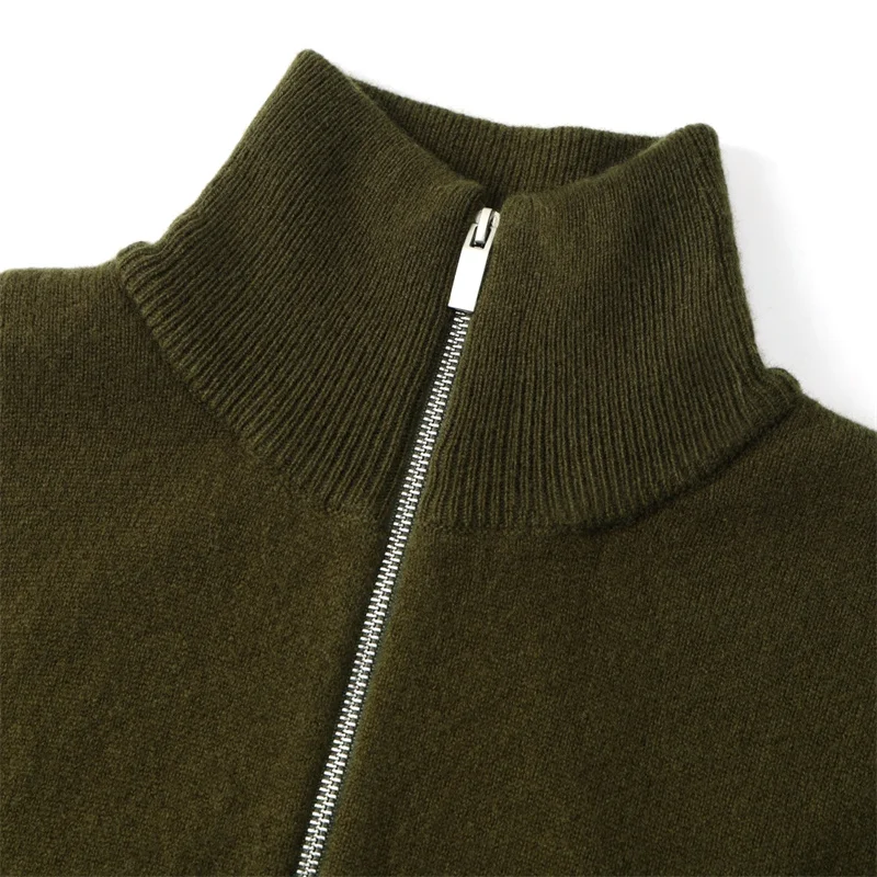 Cárdigan para mujer primavera 2026 nuevo tejido elástico ajustado top de manga larga 100% lana cuello alto suéter de mujer abrigo de mujer