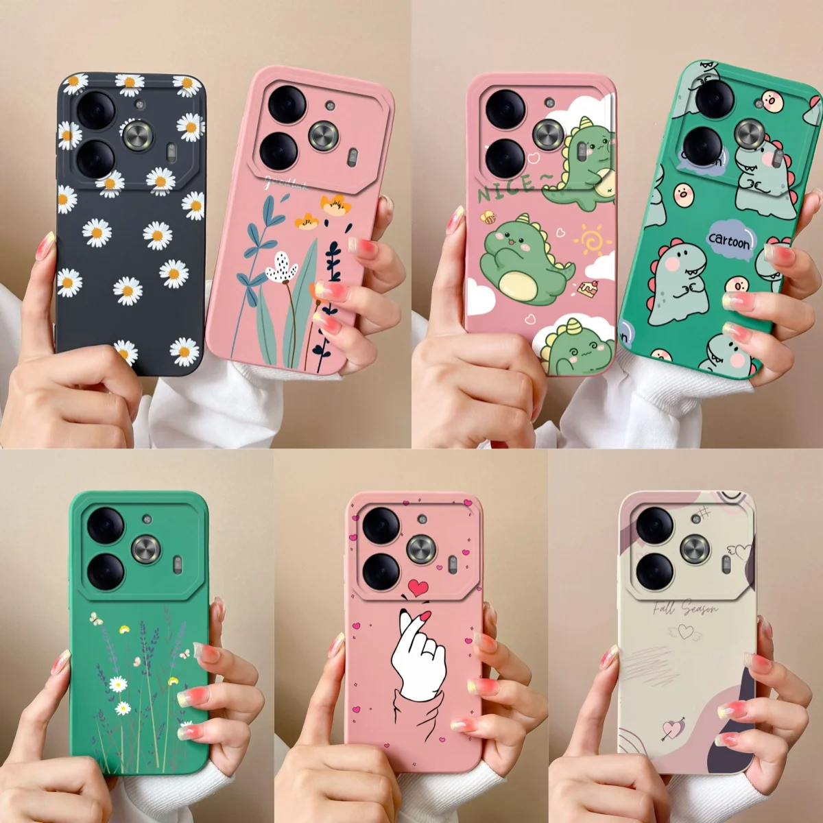 Per Tecno Pova 6 Pro 5G custodia Cute Cartoon Dinosaur Pattern Cover liscia in Silicone liquido per TecnoPova6 6 Pro 5G Funda Capa