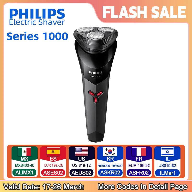 PHILIPS Serie 1000 Rasoio Elettrico A Secco Bagnato Rasatura Tripla Lama Testa Galleggiante Barba Trimmer Rasoio da Uomo Rasoio Elettrico Macchina