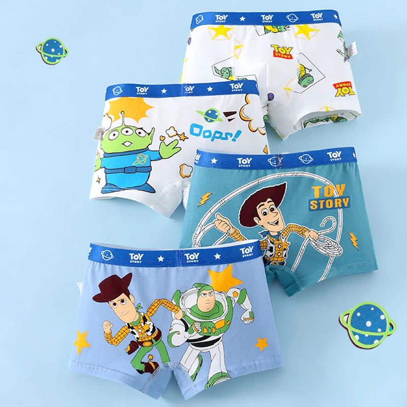 4-Piece Children Underwear Cotton Boys Trunks Cartoon Toy Character Sheriff Woody Buzz Lightyear Pattern Boxers For Boy Aged 2-9