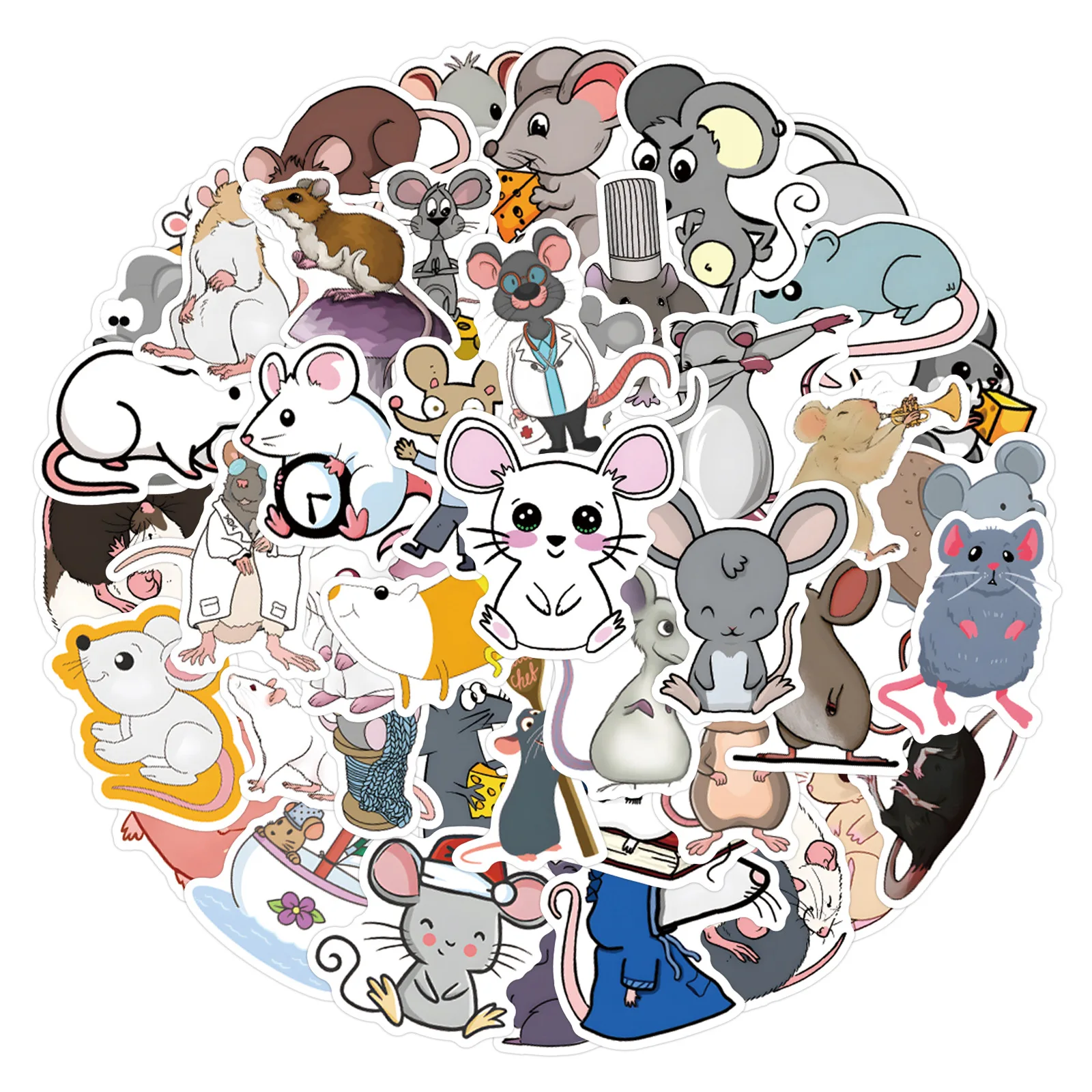 55PCS Kawaii Rat Stikers Cute Animal Decals Cartoon Graffiti Sticker Luggage Laptop Guitar Car Bike Cartoon Decoration Toys Gift