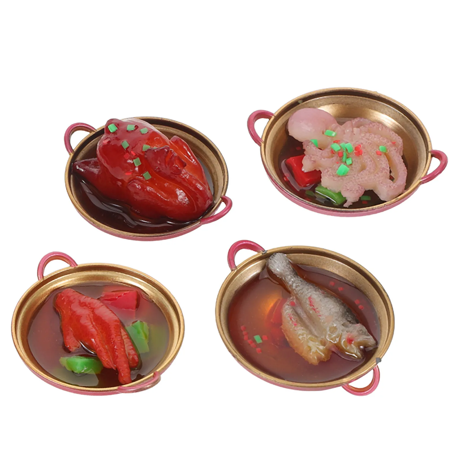 

Набор из 4 миниатюрных китайских горшочков для хот-пота из смолы, реалистичные миниатюрные игрушечные кухонные принадлежности, декор для кукольного домика