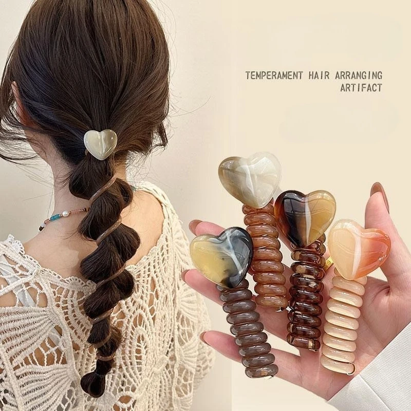 

Heart Telephone Wire Hair Band Elastic Ponytail Holder for Girls Daily Hairstyle Decoration