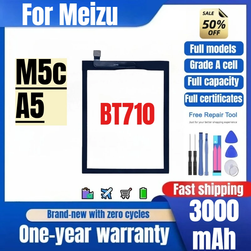 

BT710 for Meizu M5c/A5 Mobile Phone Battery 0 Cycle High Quality High Capacity Replacement Bateria Grade A Cell with Tools