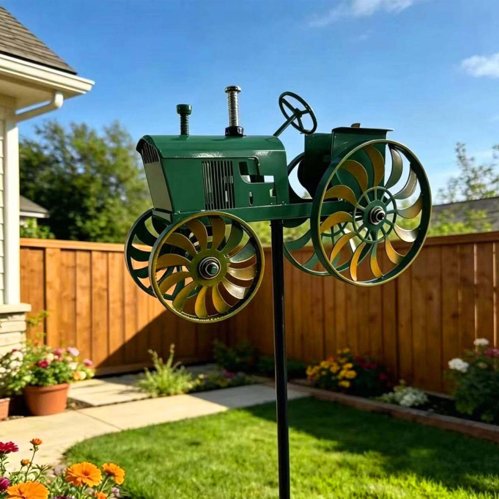 Tractor Windmill Stake Noiseless Unique Outdoor Sculptures Sun-resistant Ground Windmills for Patio Yard Garden for Outdoor