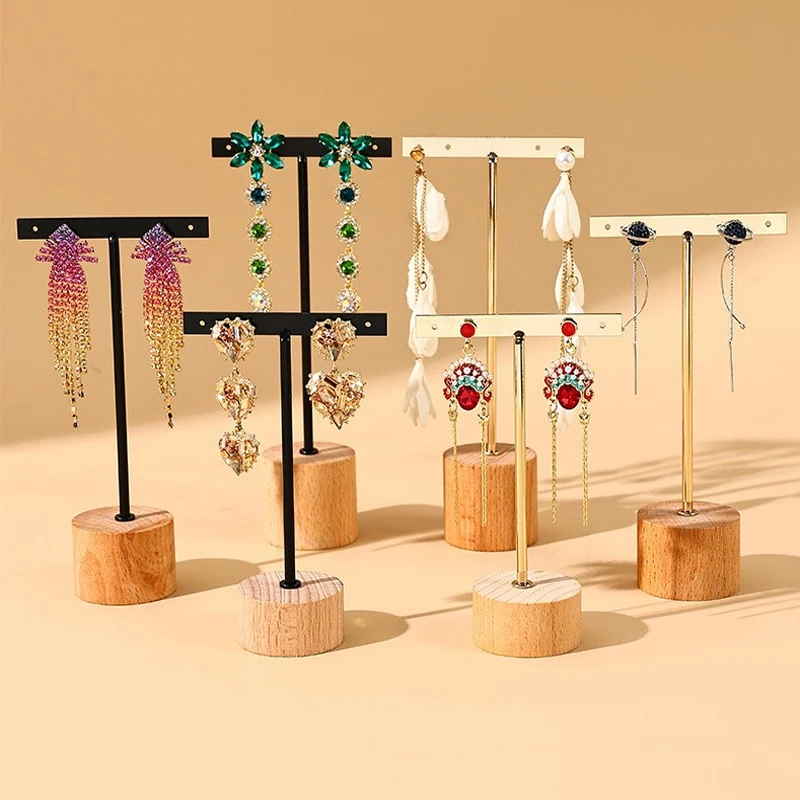 

Т-образная подставка для сережек с деревянной основой, металлический прочный подвесной органайзер с 4 отверстиями для розничного магазина и реквизита для фотографий