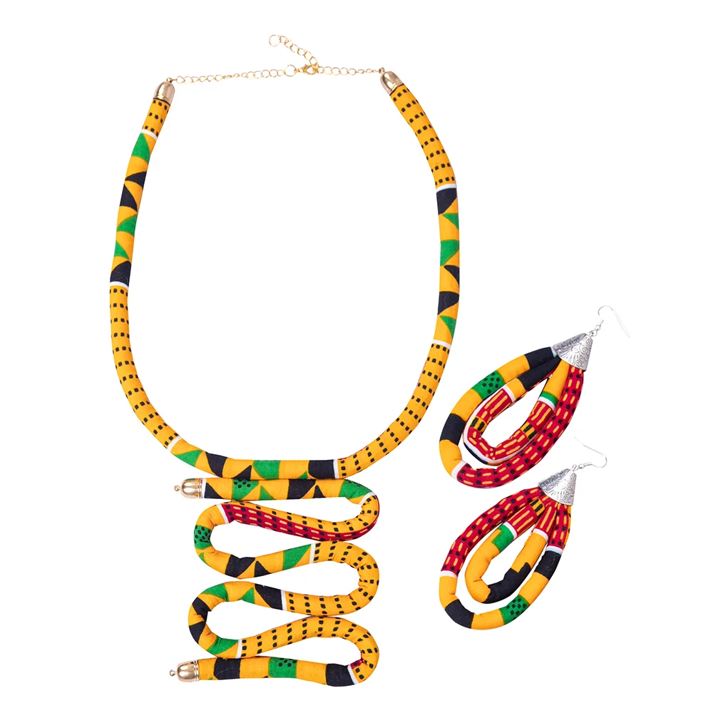 African Print Ankara Kente Necklace+earring for Women Ethnic Handmade Jewellery African Fabric Jewellery for Women WYB940