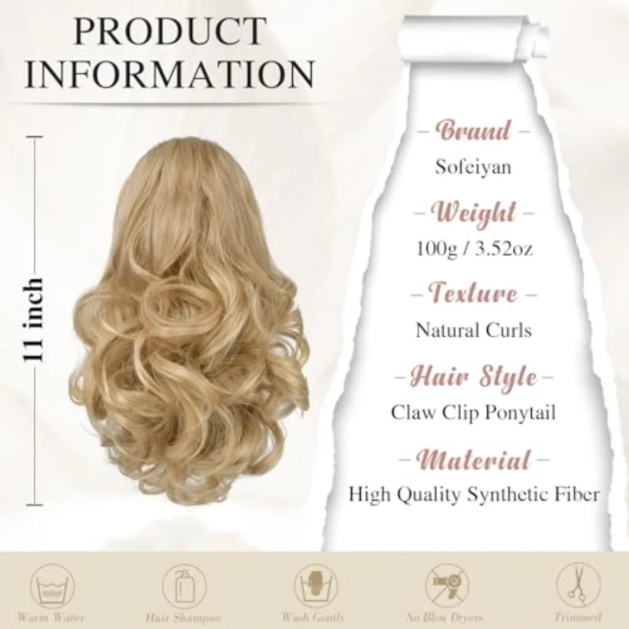 طويل مجعد متموج ذيل حصان تمديد 11 بوصة مخلب كليب على هيربيسي للنساء رقيق الاصطناعية هيربيسي لارتداء اليومي احتفالي #2