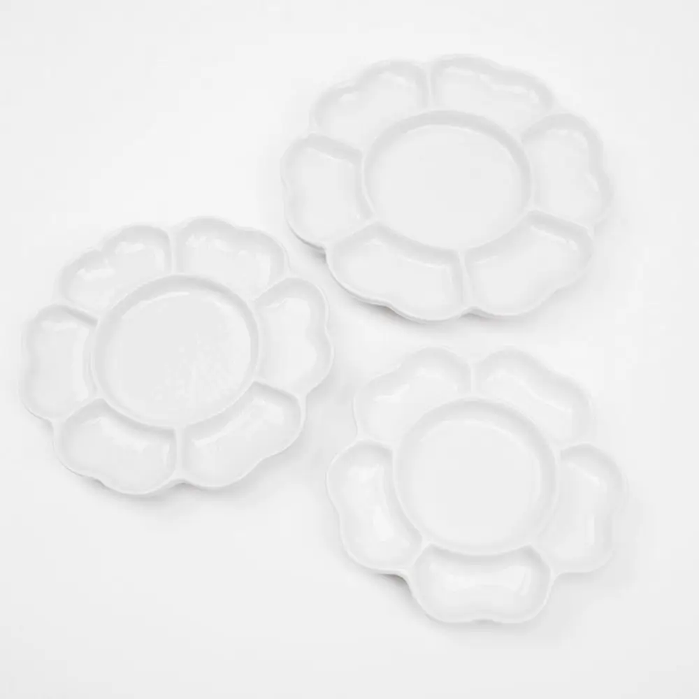

6/7/8/9 Grids Ceramic Paint Palette Portable Reusable Porcelain Palette Flower Shaped Round Shaped Mixing Colour Tray for Artist
