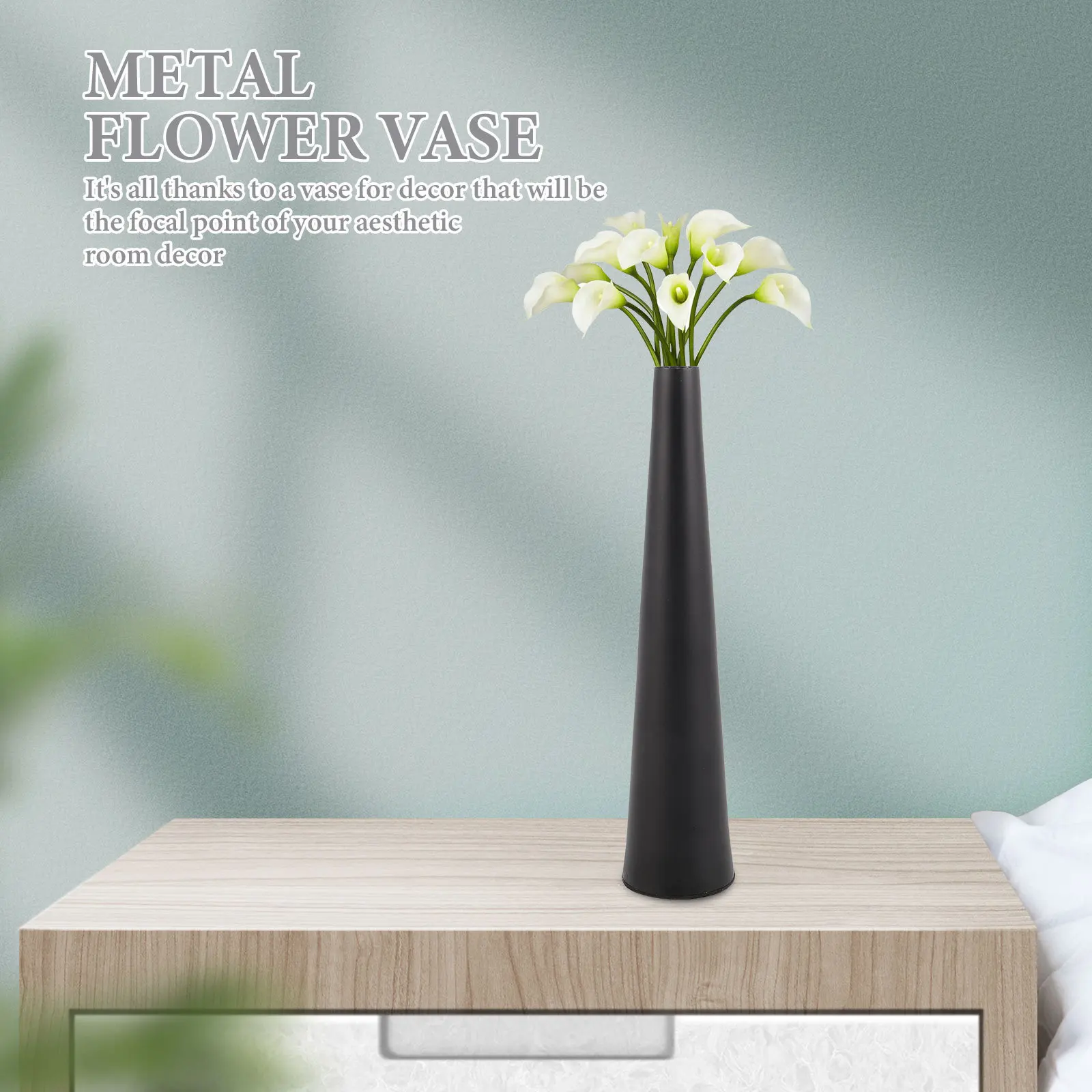 

Stylish Black Metal Vase Small Size Artistic Finish Decorative Container for Dried Flowers Home Living Room Bookshelf Table