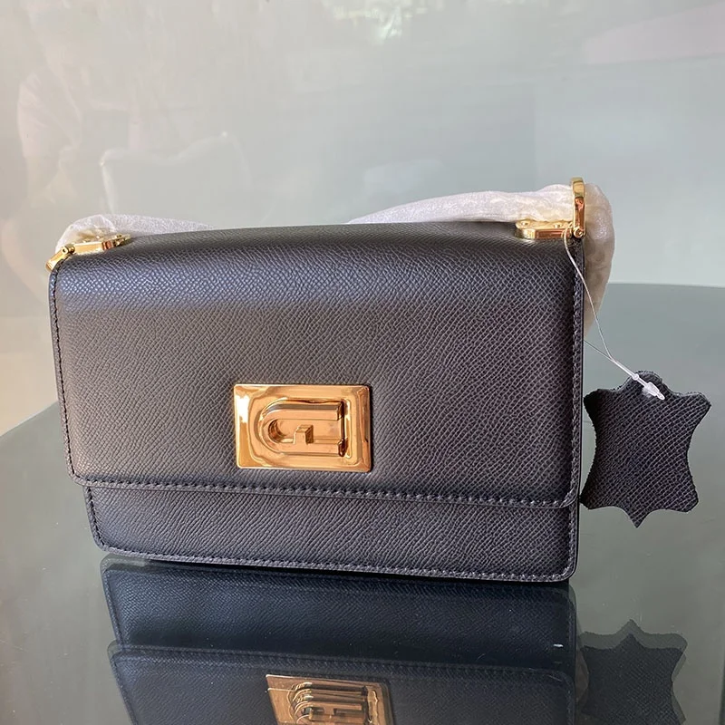 Black Leather Bag Trendy Style New Product Casual Simple Style Soft Handle Lock Buckle Closure Square Pure Color Youth Bag