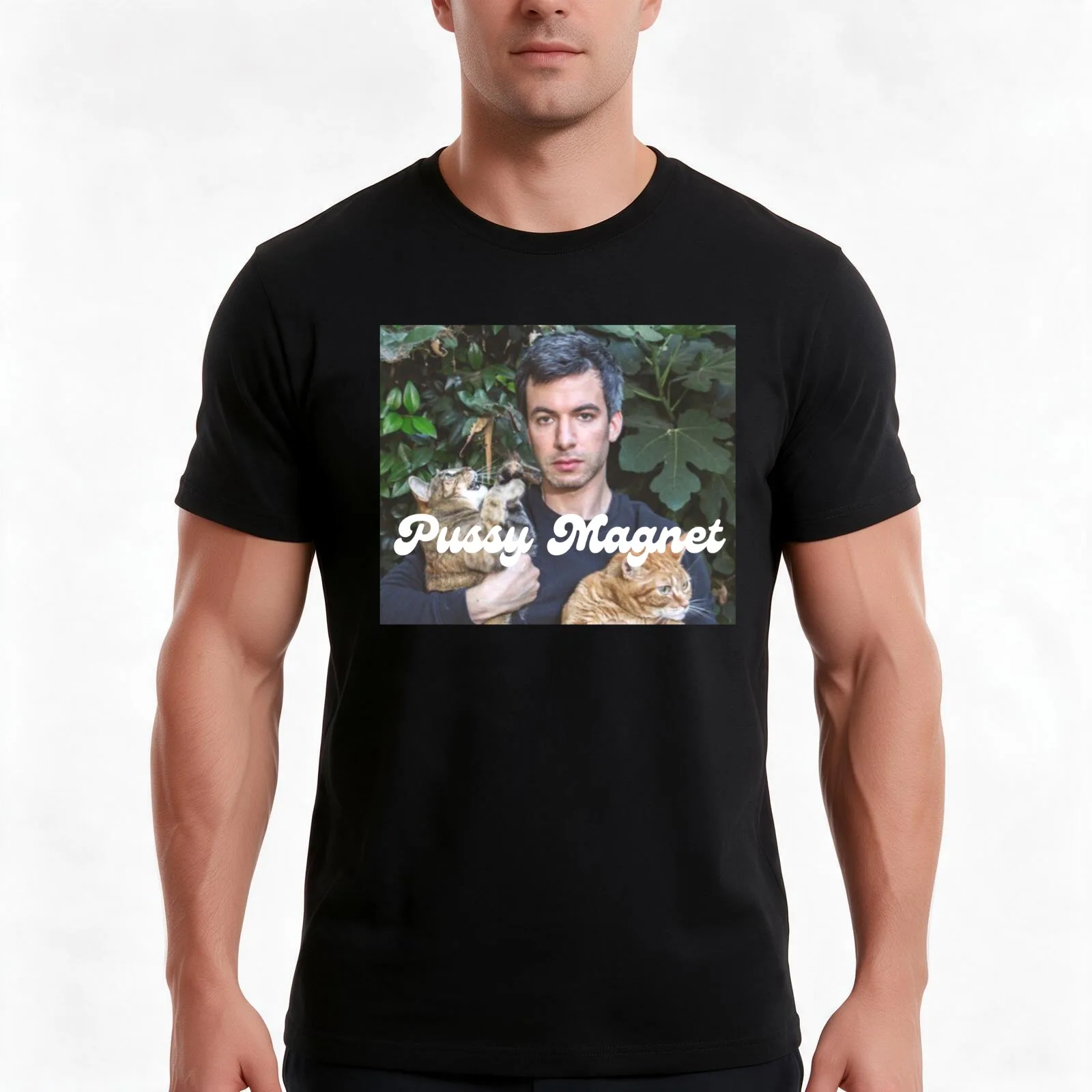 Nathan fielder with cats T-Shirt Summer Casual Cotton Tee Oversized Streetwear Tops Vintage Graphic Print Unisex Men Women
