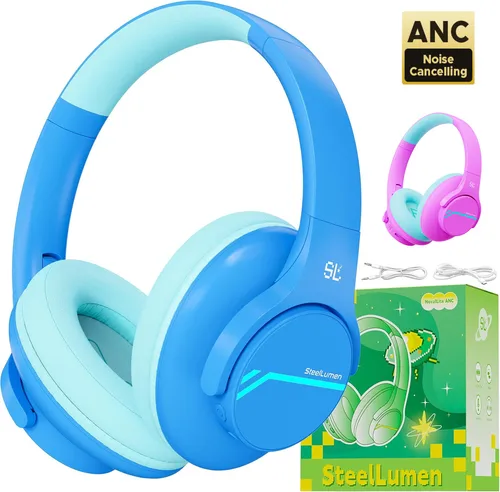 Imagen 1 del producto Auriculares ANC con cancelación de ruido para niños, inalámbricos por Bluetooth, volumen seguro, auriculares limitados con micrófono para viajes escolares