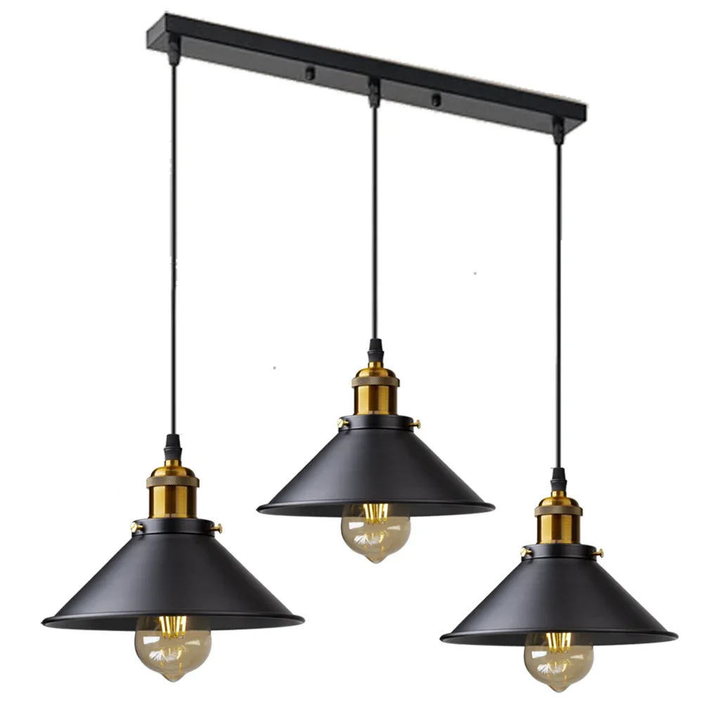 

Industrial Edison Kitchen Pendant Light Antique Brass Hanging Ceiling Lighting Fixture for Dining Room Restaurant Bar Black E27