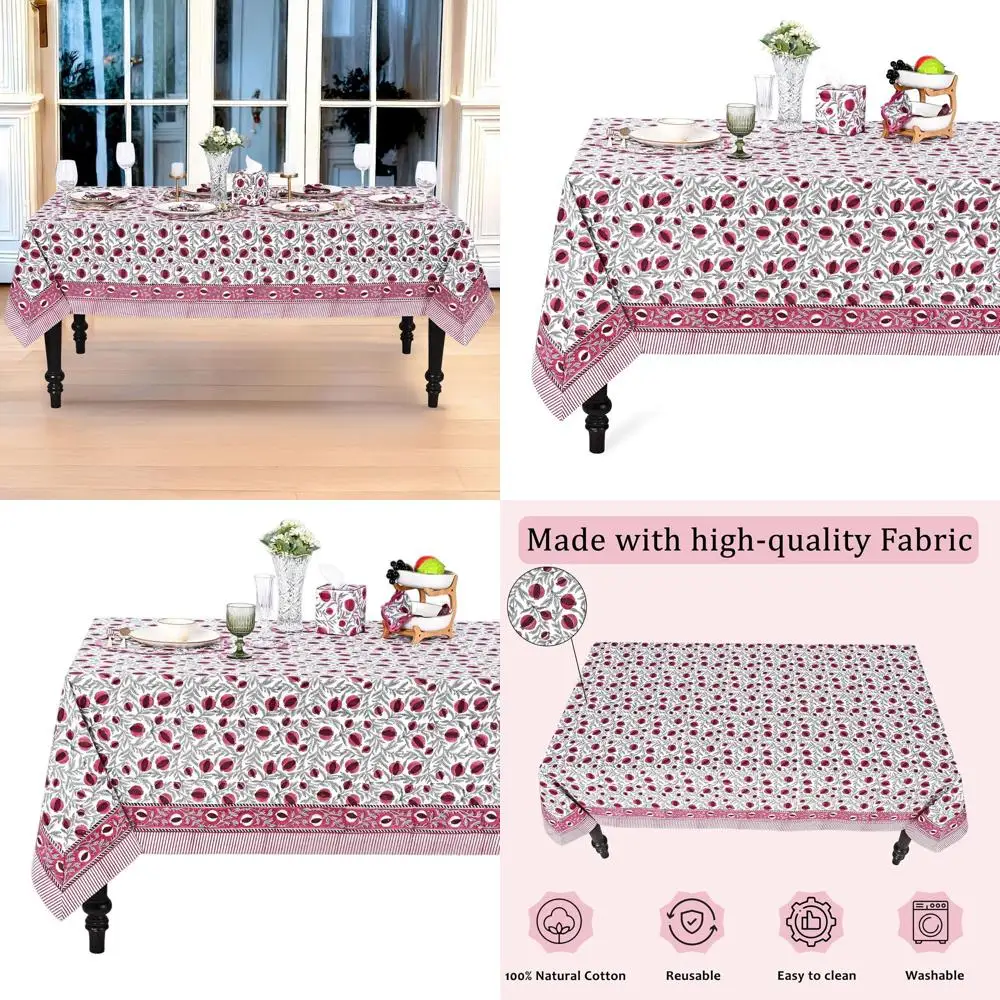 

Cotton Block Print Tablecloth, Sangria Red, 102 x 48, Reusable for Everyday Dining and Special Occasions