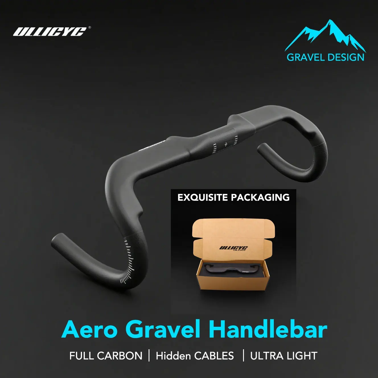 

ULLICYC T1000 Aero Gravel Handlebar 340mm/360mm/380mmBlack Matt Half Internal Routing Road Bicycle Gravel HandleBar Cyclocross