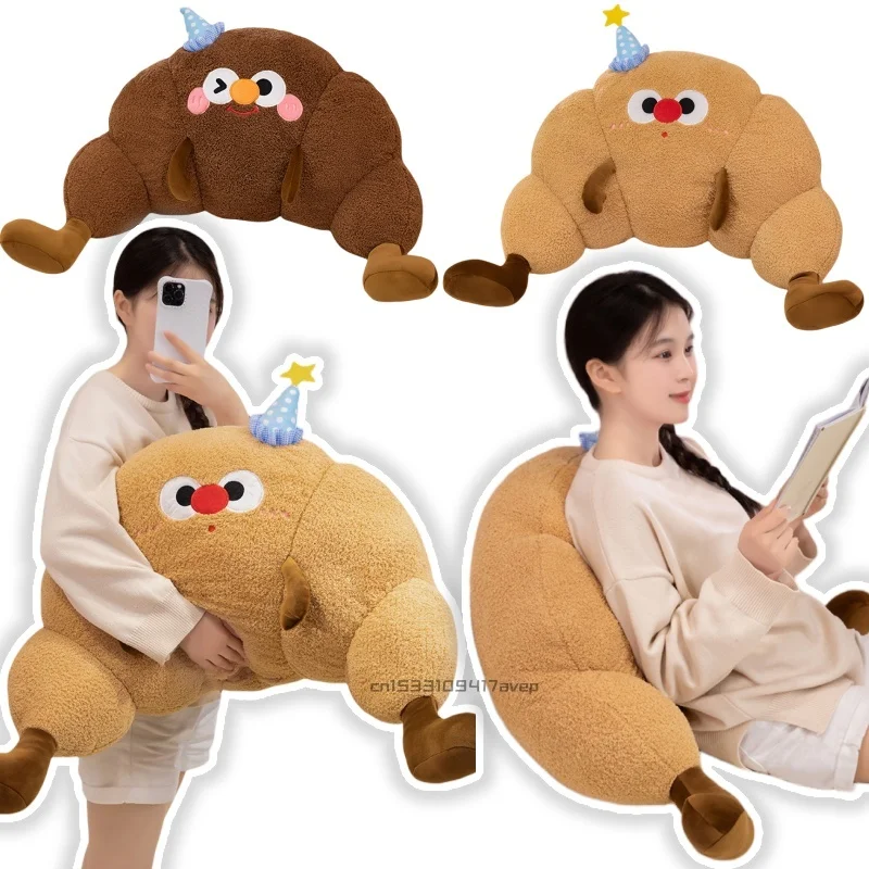 

Stuffed Cute Caroon Expression Croissant Waist Pillow Plush Food Snack Joker Hap Croissant Throw Pillow TV Pillow Office Chair