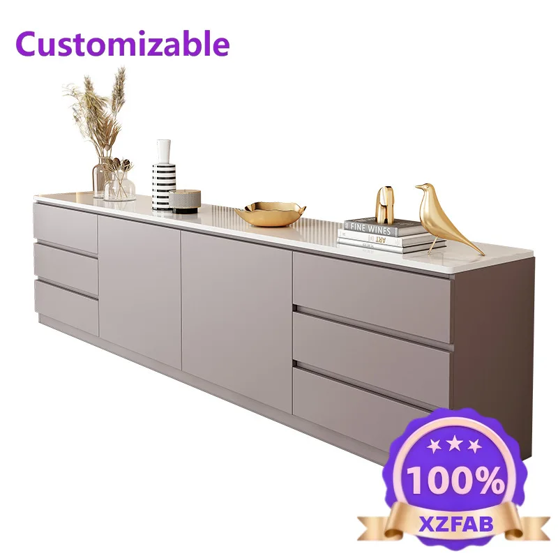 Factory Direct 2026 Solid wood TV cabinet Living room floor slate light luxury TV cabinet Household high cabinet