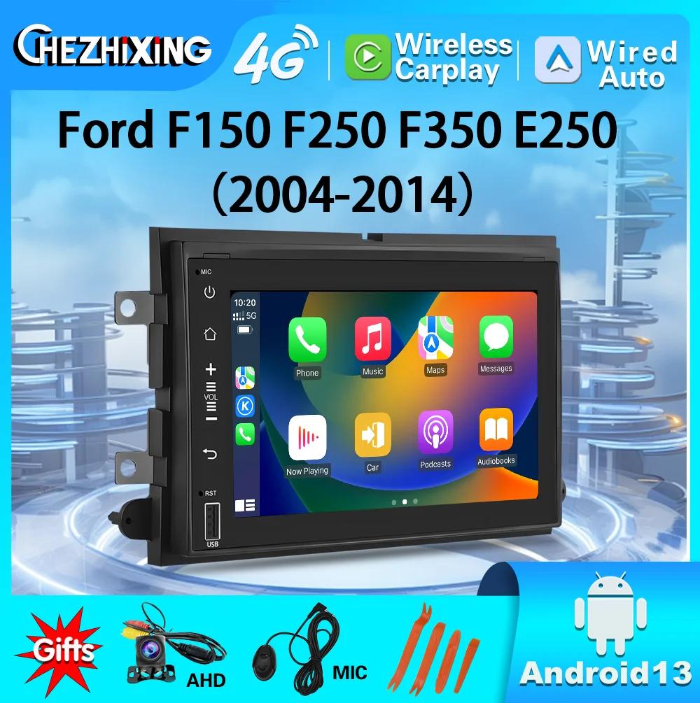 Radio Multimedia Estéreo para Auto de 7'' para Ford F150 F250 F350 E250 2004-2014 con CarPlay, Android Auto, GPS, NAV, BT5, HD y Cámara de Reversa