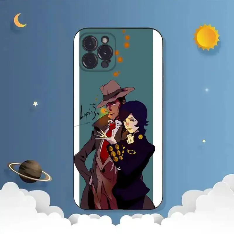 Capa de telefone L-Lupin, Black Shell, iPhone 11, 12 Mini, 13, 14 Pro, XS MAX, X, XR, 6, 7, 8 Plus