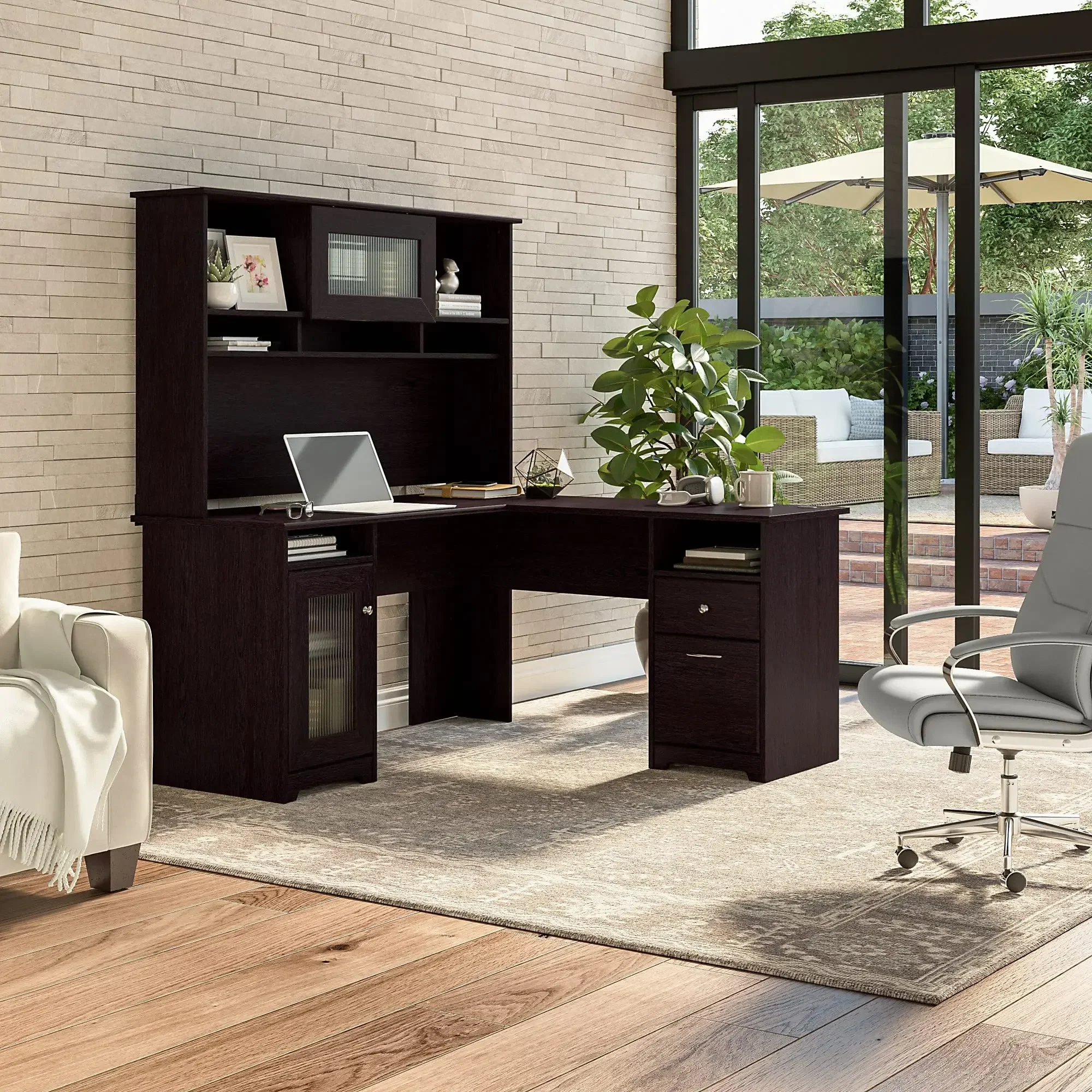 Bush Furniture Cabot L Shape Desk with Hutch, 60W, Heather Gray.